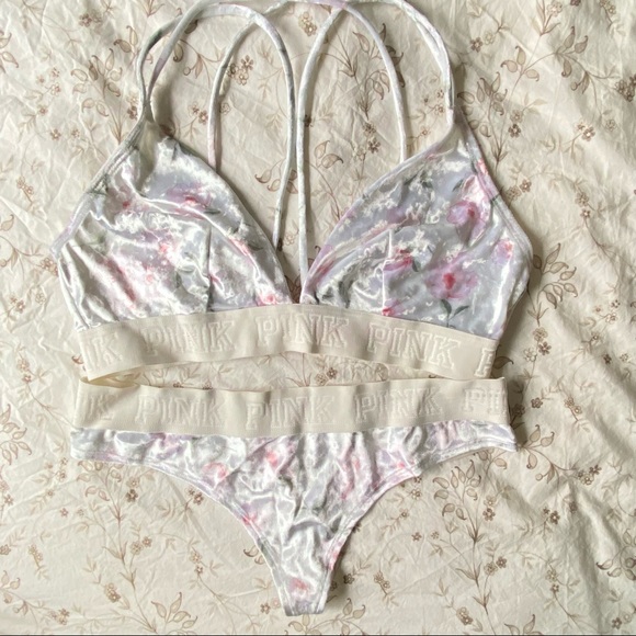 VS PINK Velvet Bralette + Panty Set - Picture 1 of 5